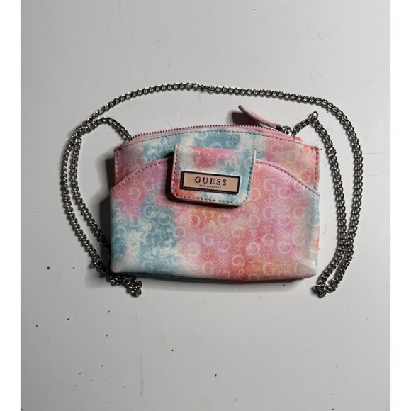 Guess Pastel Tie-Dye Logo Mini Crossbody Bag With Chain Strap & Zip Closure - Picture 1 of 8